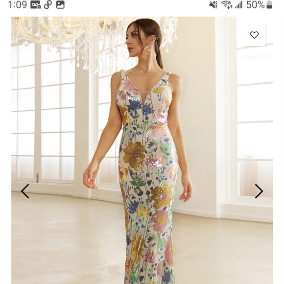 Formal V Neck Floor Sequined Mermaid Maxi Gown for Special Events - Picture 2 of 15